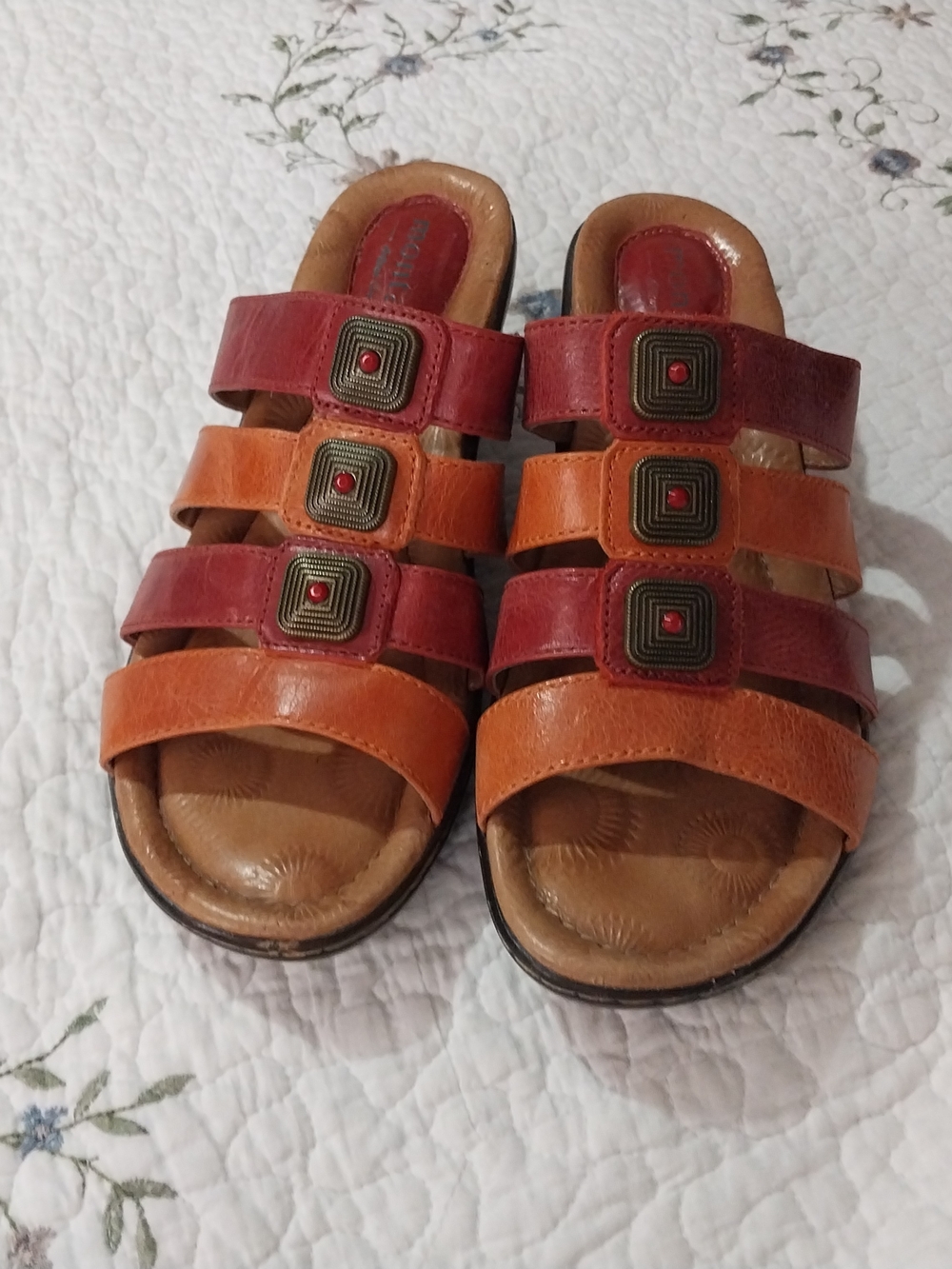 Montana Artisan Multicolor Strappy Mule Leather Upper Sandalz Heels 8.5 M.